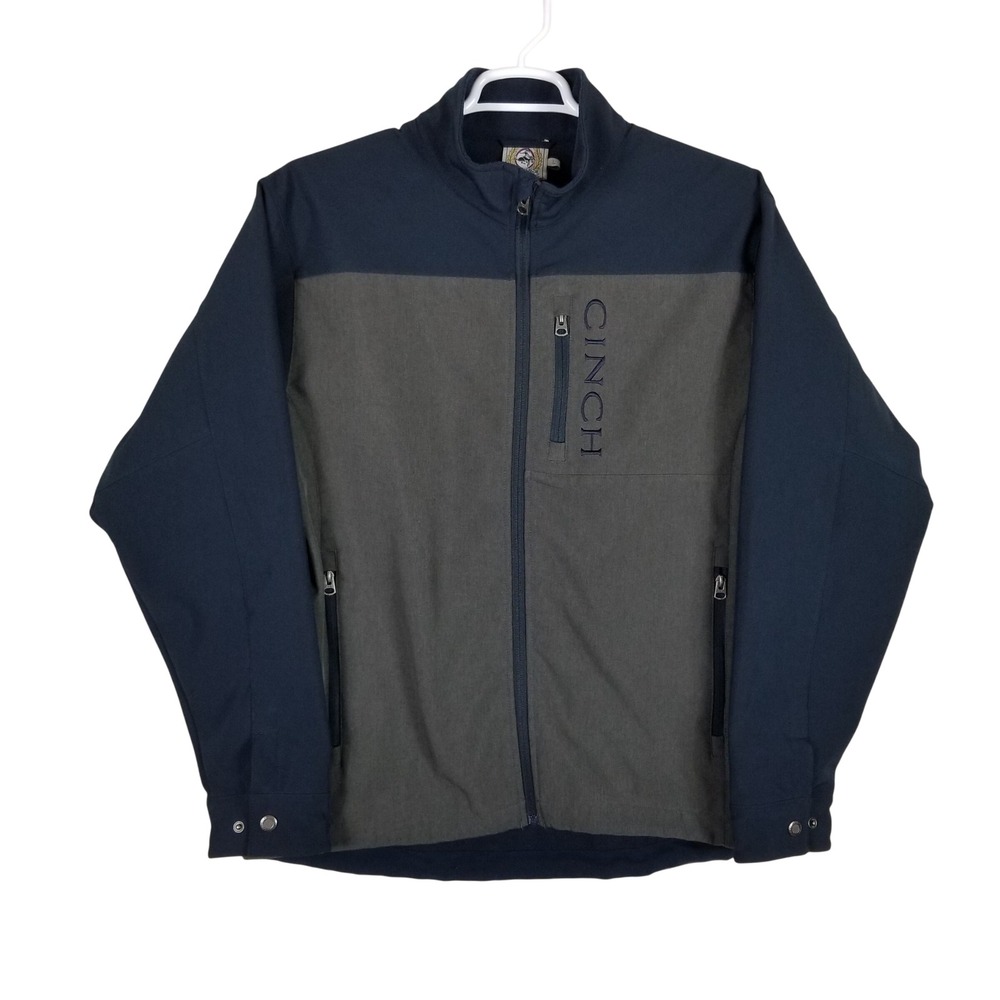 Cinch Bonded Fleece Jacket Mens Large Navy Grey Softshell Full Zip MWJ1518001